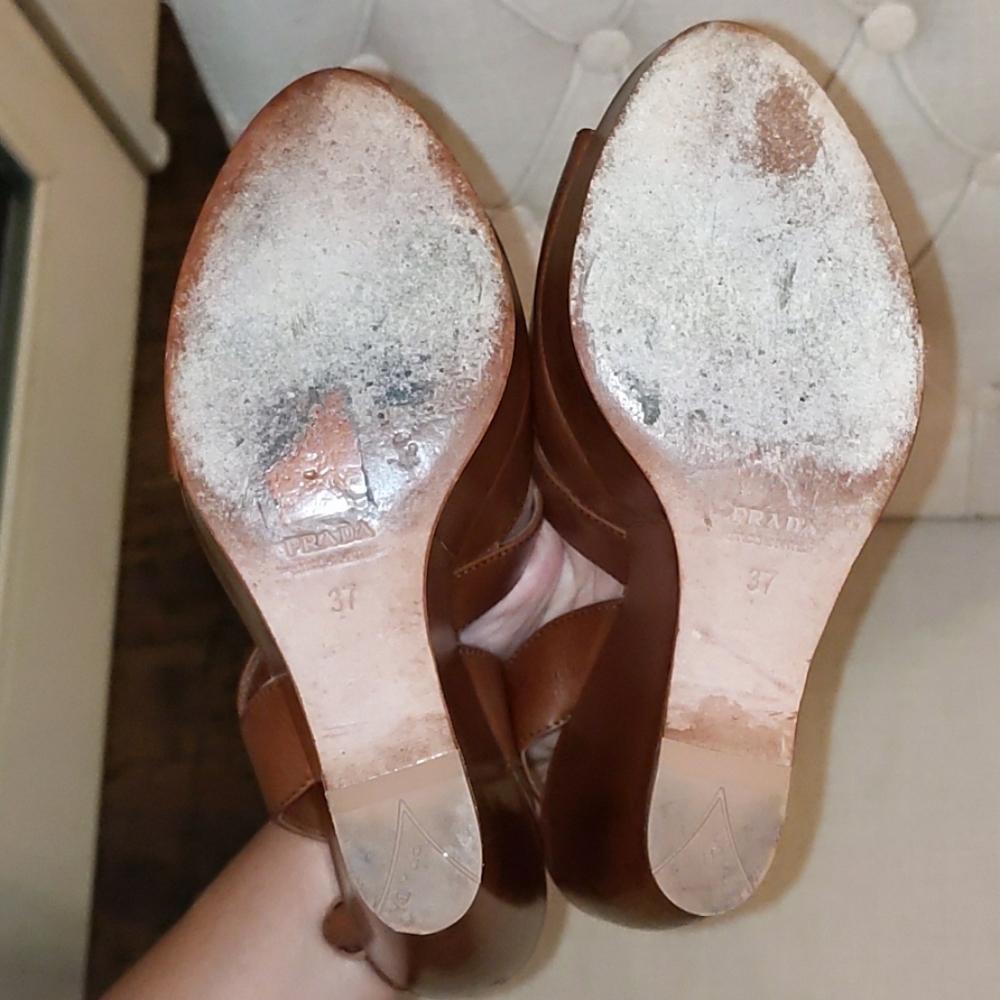 Prada Asymmetric Calfskin Wedge Sandal - Picture 4 of 14